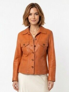 Vintage PYRAMID Burnt Orange Real Leather Jacket - Size 40 (US Sz 8) Soulder Pad